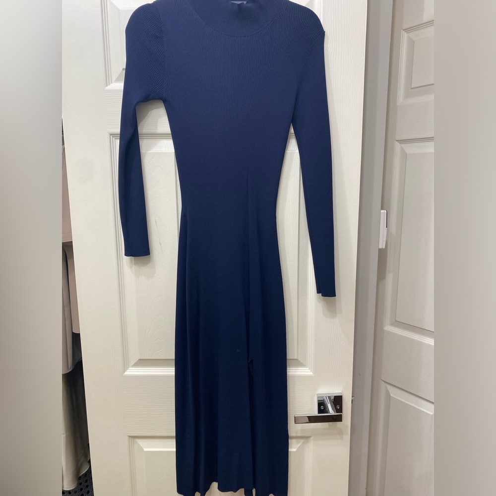 & Other Stories Navy Long-Sleeve Ribbed Midi Dress